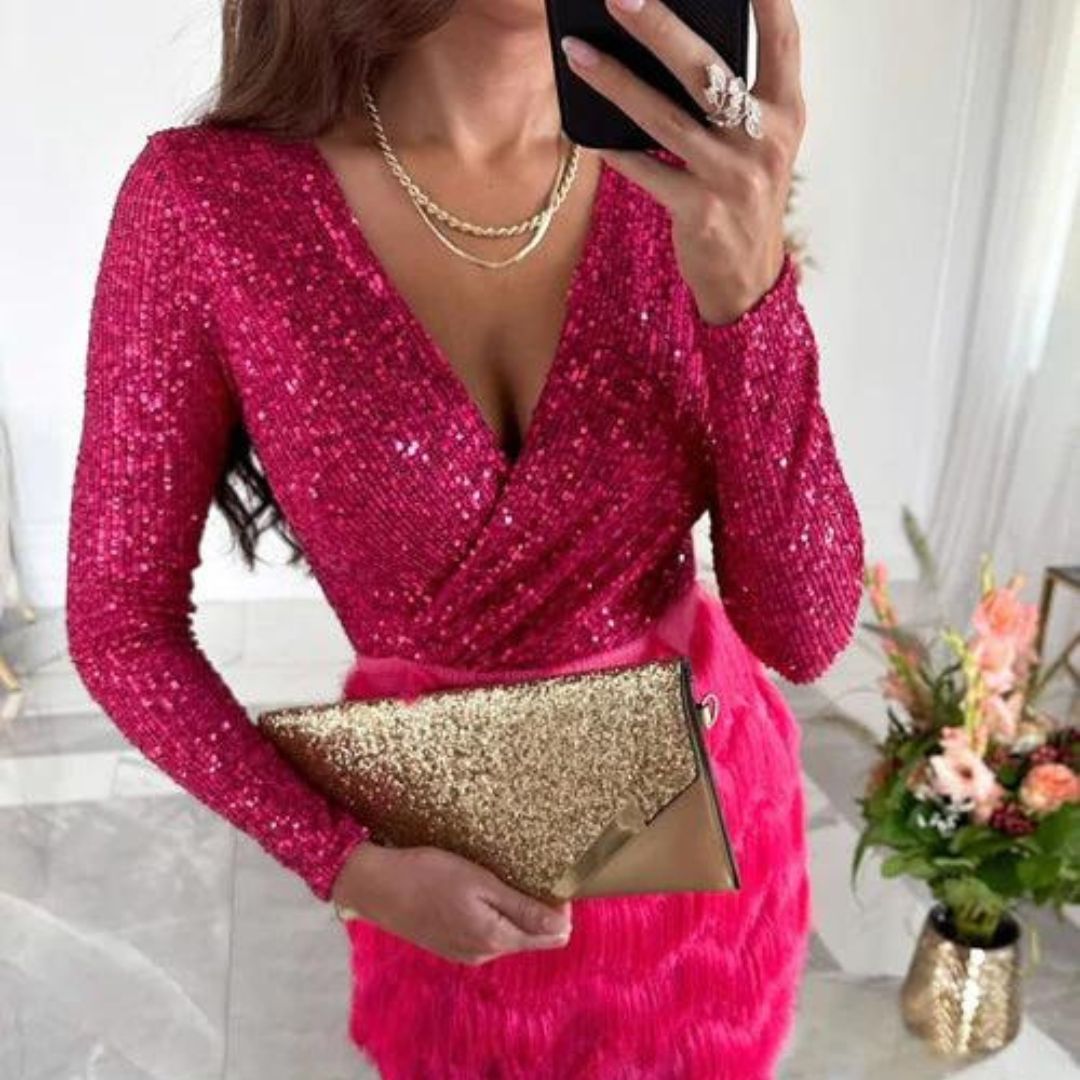 Celia Statement Sequin Dress with V Neck Chic Silhouette Collection