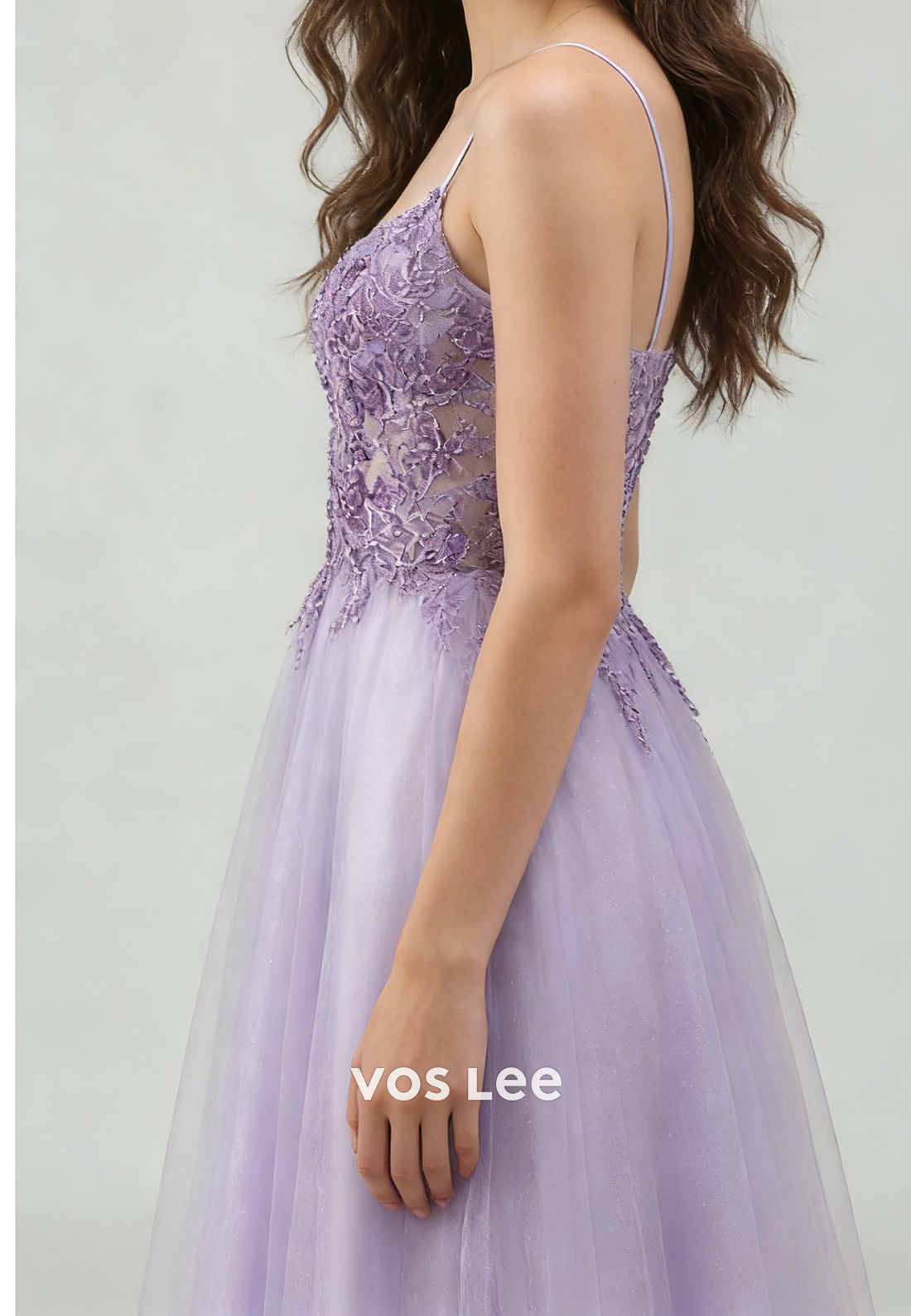 Spaghetti Straps A Line Tulle Long Prom Dresses With Beading Appliques