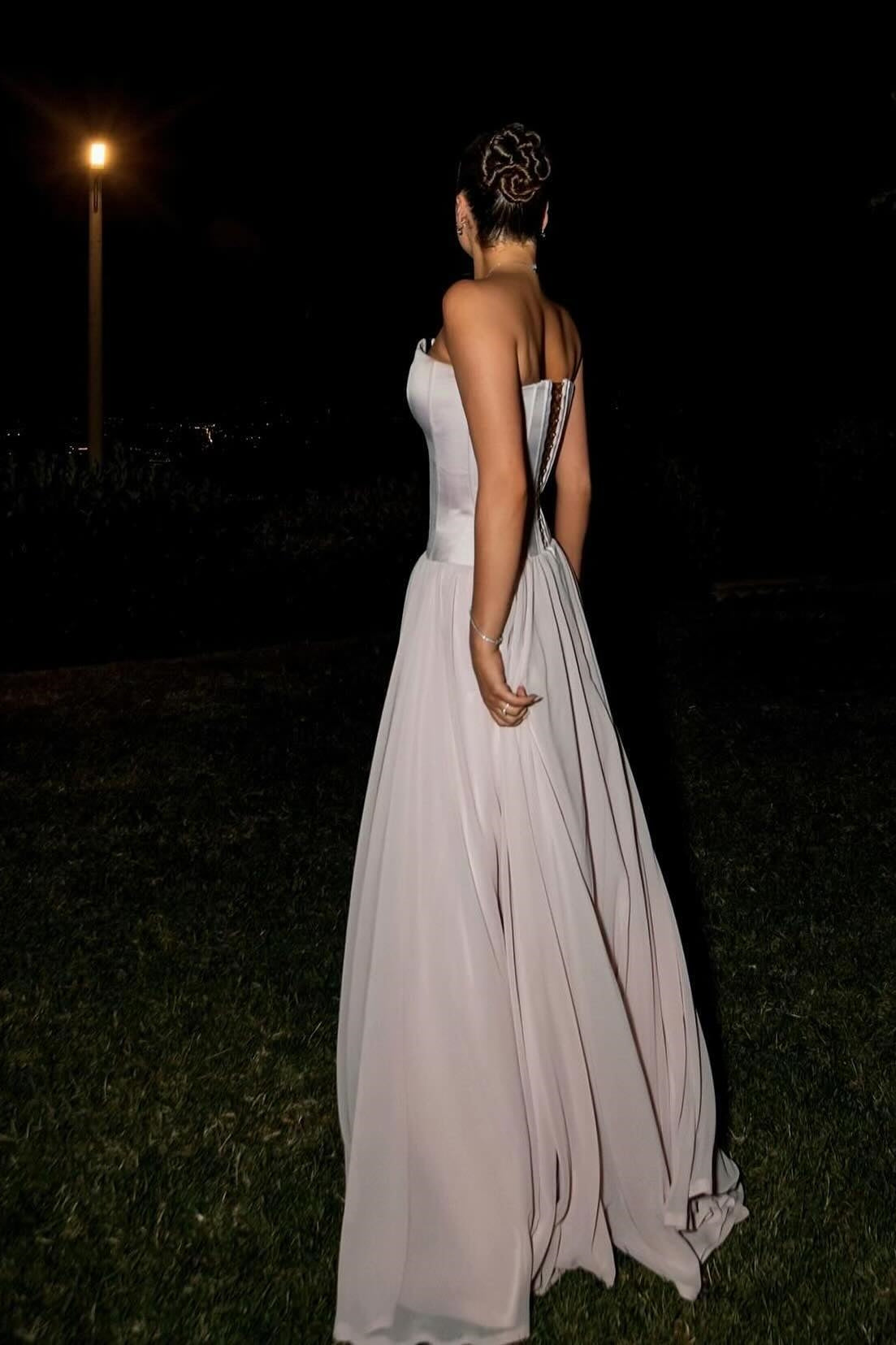 A Line Strapless Pink Corset Long Prom Dress with Bowknot