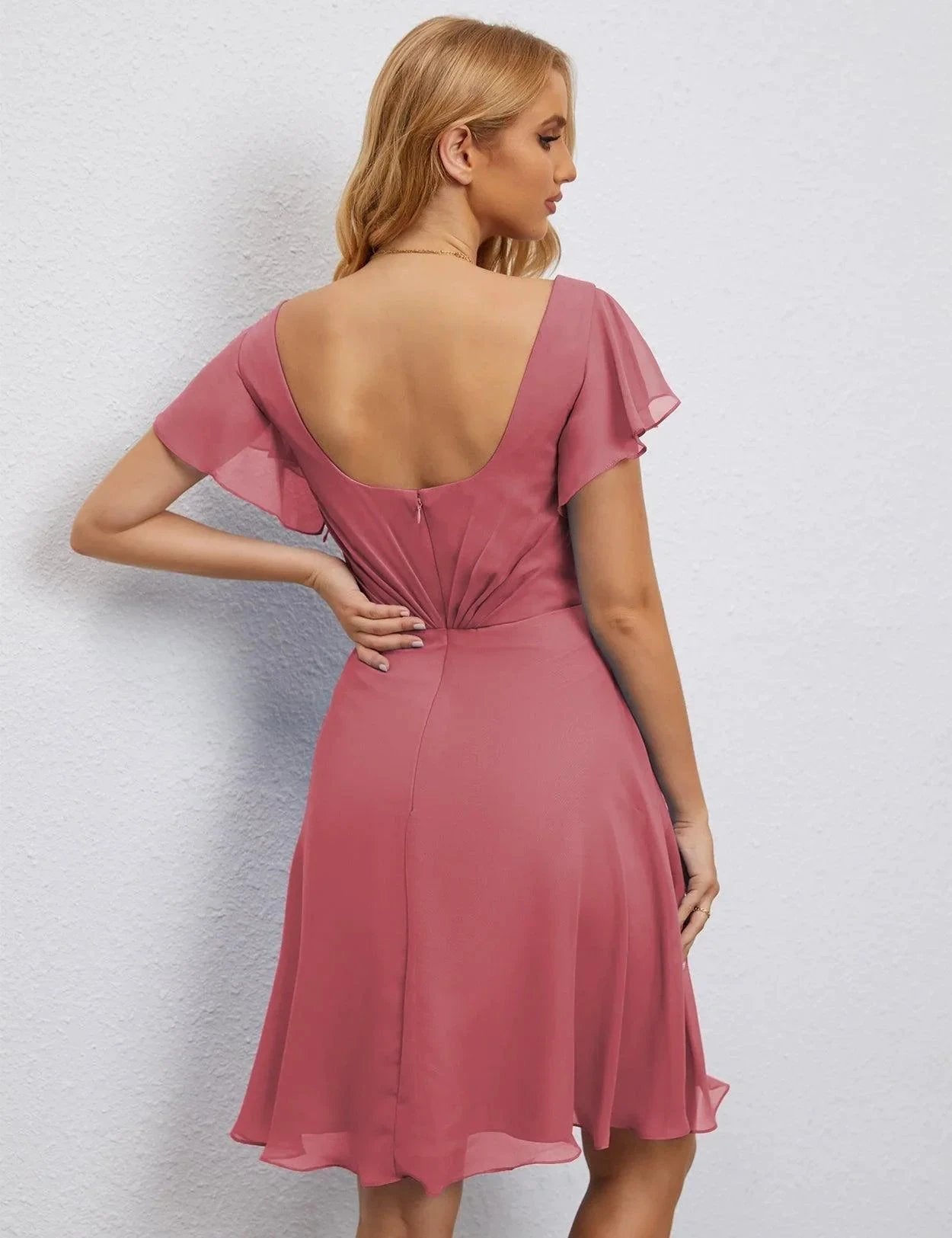 ZapDress U Back Homecoming Dress Formal Prom Dress Knee Length Short Sleeves Cocktail Party Dress 28077 (ZD16953)
