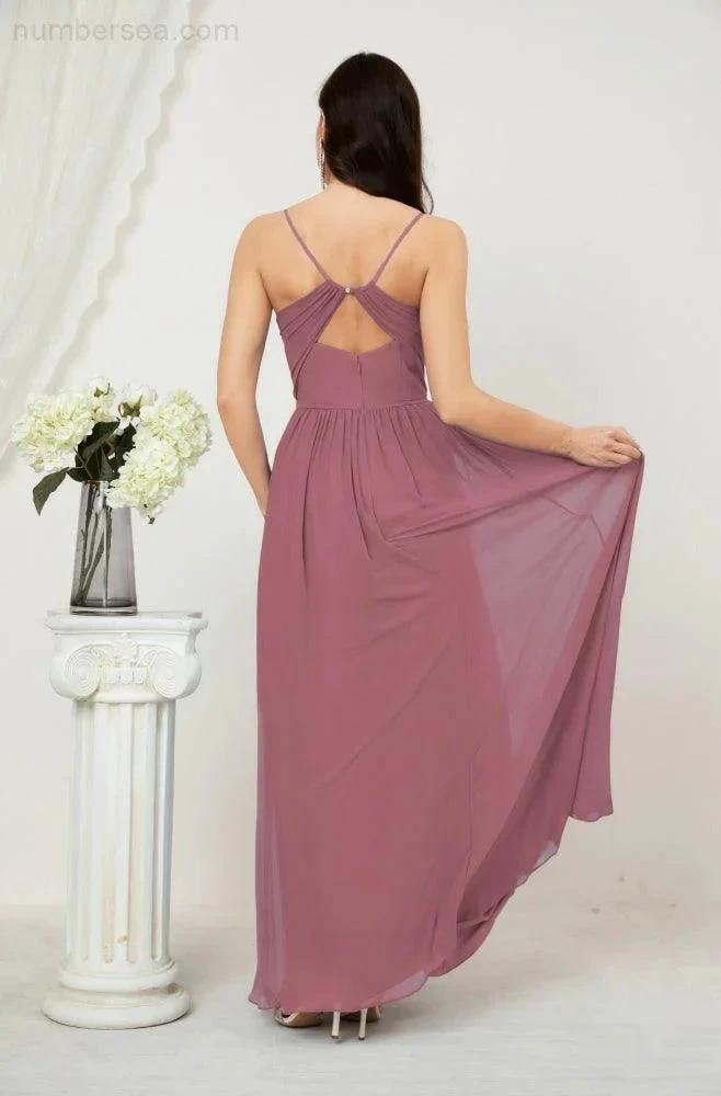ZapDress  Neck Bridesmaid Dresses Chiffon Long Spaghetti A-line Formal Prom Gown for Wedding Party Evening 2801 (ZD16961)