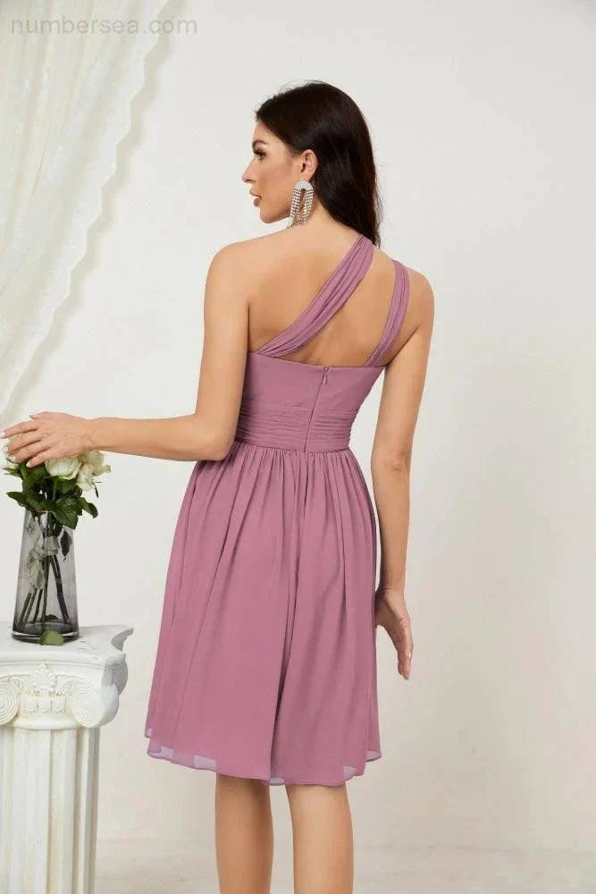 ZapDress Women Chiffon Short One Shoulder Bridesmaid Dress Formal Dresses for Party Homecoming  2804 (ZD16948)