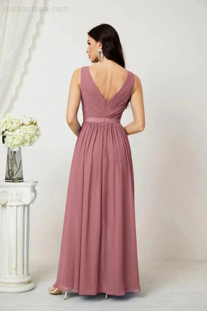 Women's Chiffon Long Bridesmaid Dresses A line Sleeveless Formal Prom Gown for Evening Party Homecoming Dresses 2808 (ZD16947)