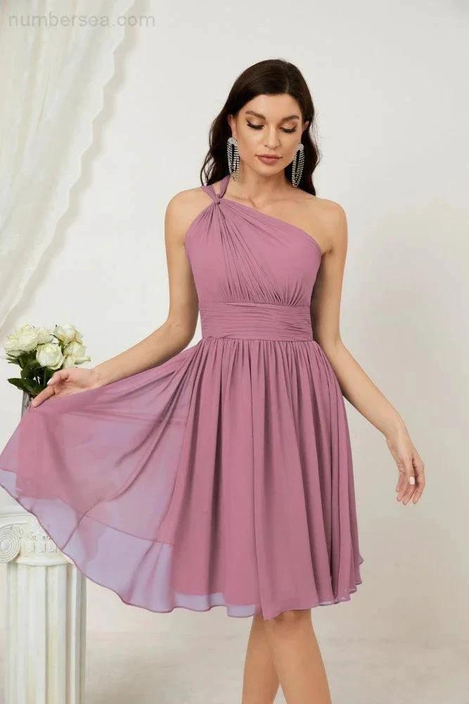 ZapDress Women Chiffon Short One Shoulder Bridesmaid Dress Formal Dresses for Party Homecoming  2804 (ZD16948)