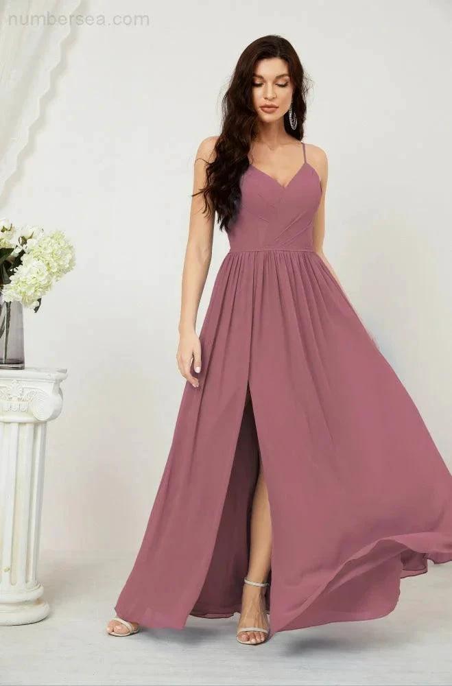 ZapDress  Neck Bridesmaid Dresses Chiffon Long Spaghetti A-line Formal Prom Gown for Wedding Party Evening 2801 (ZD16961)