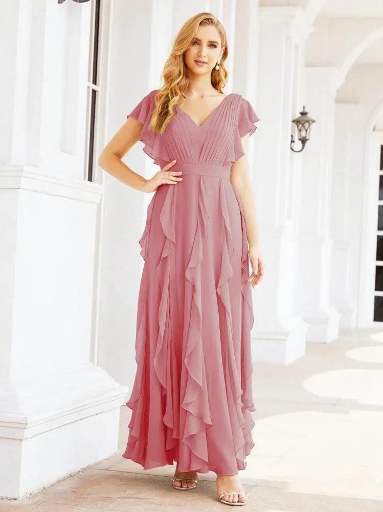 Ruffled Bridesmaid Dresses with Sleeves Long Formal Party Dress 28041 by numbersea