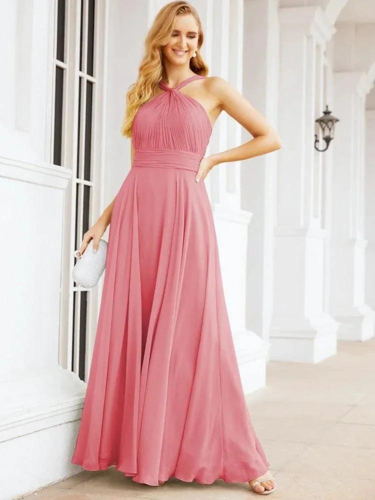 Numbersea Crisscross Halter Bridesmaid Dresses for Party Wedding Evening Prom Maxi Ball Gowns 28053 by numbersea