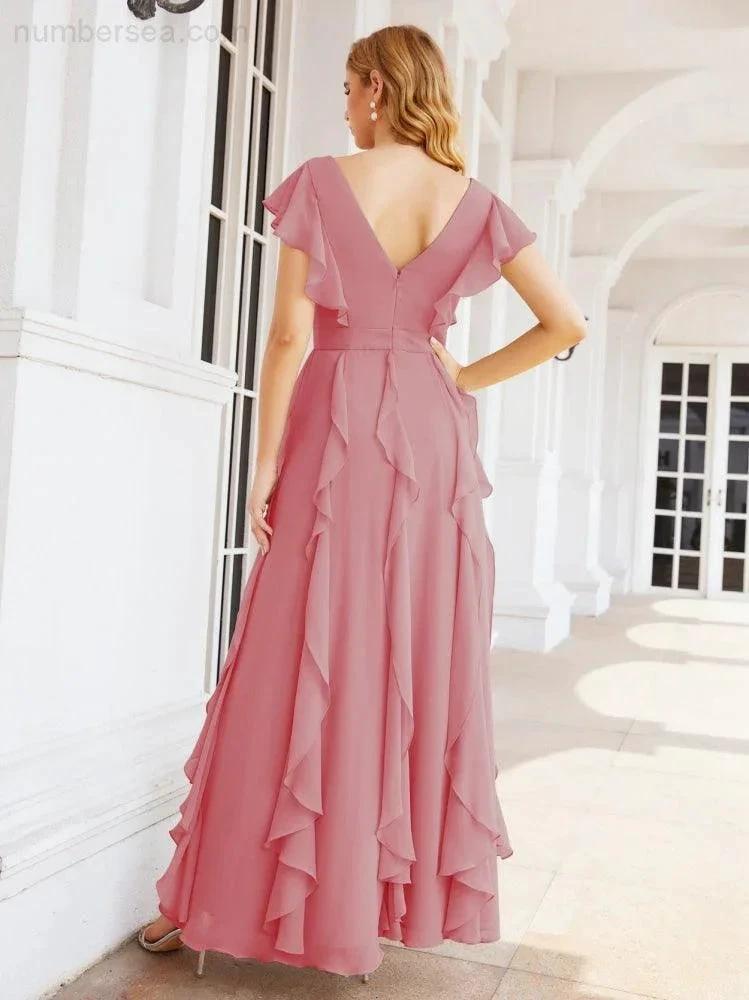 Ruffled Bridesmaid Dresses with Sleeves Long Formal Party Dress 28041 (ZD17030)