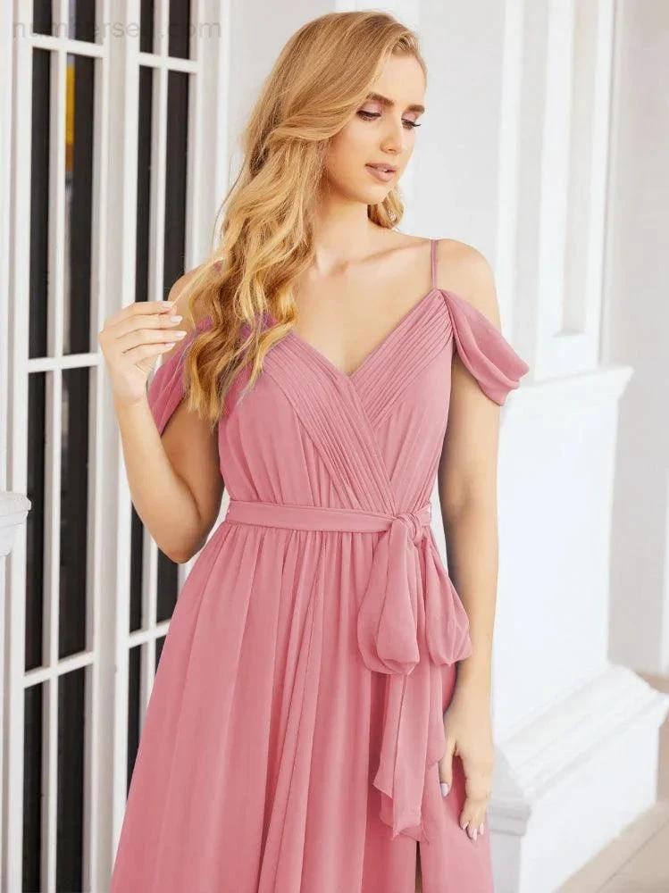 ZapDress Off The Shoulder Chiffon Bridesmaid Dress Long Formal Graduation Gown with Cowl Back 28069 (ZD17004)