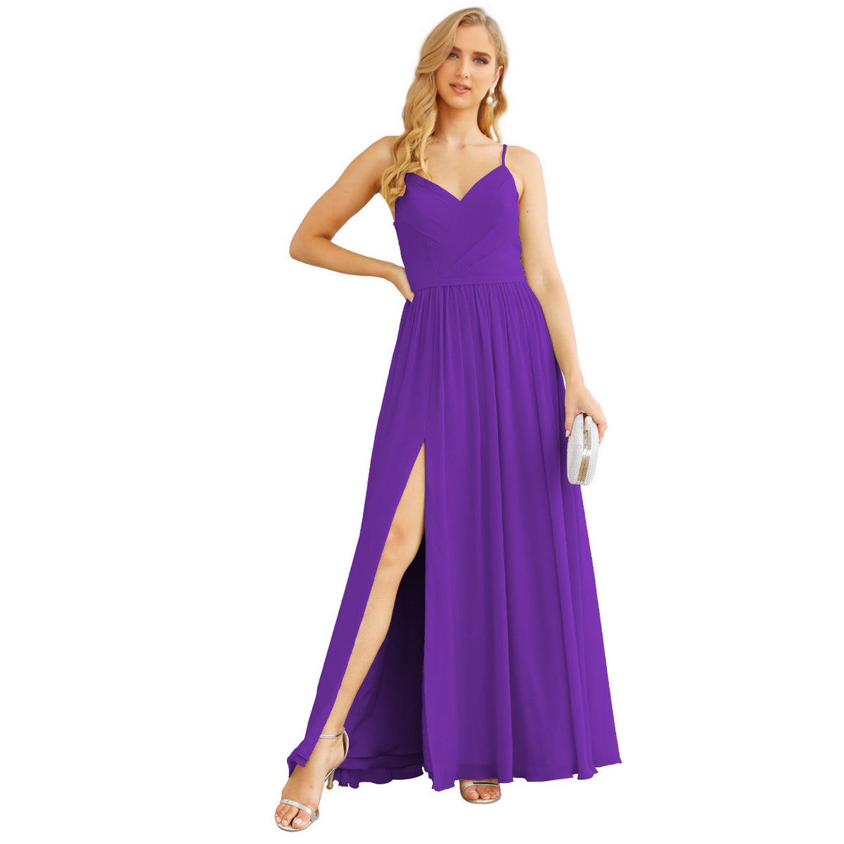 Spaghetti Strap Bridesmaid Dresses for Women Chiffon Long Formal Party Prom Gowns