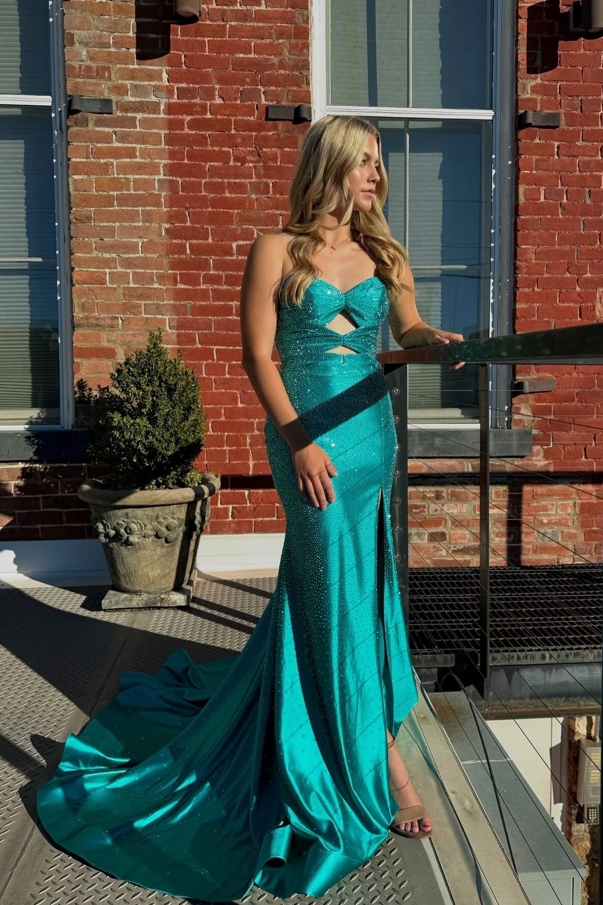 Cute Hot Pink Mermaid Strapless Long Beaded Prom Dress with Slit - View 10 | VelvetHem