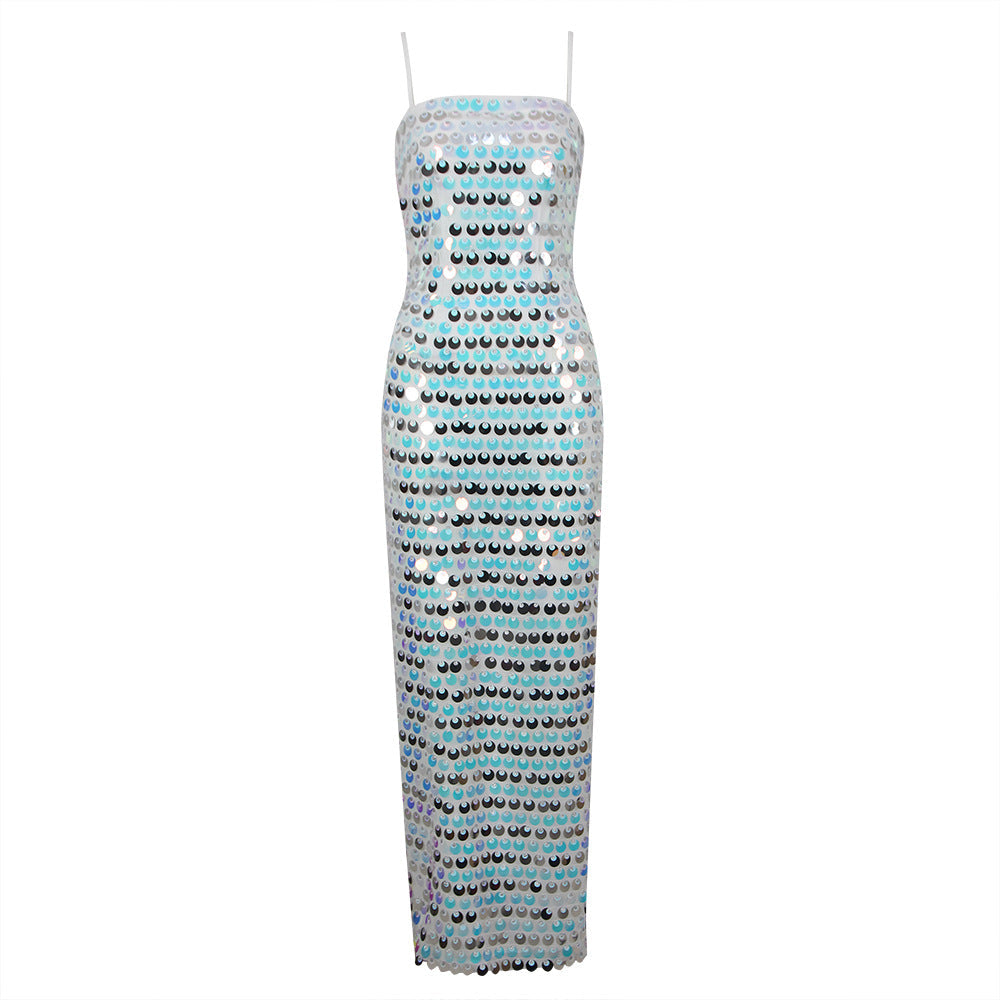 High End Sequined Light Luxury Strap Dress Cocktail Host Annual Meeting