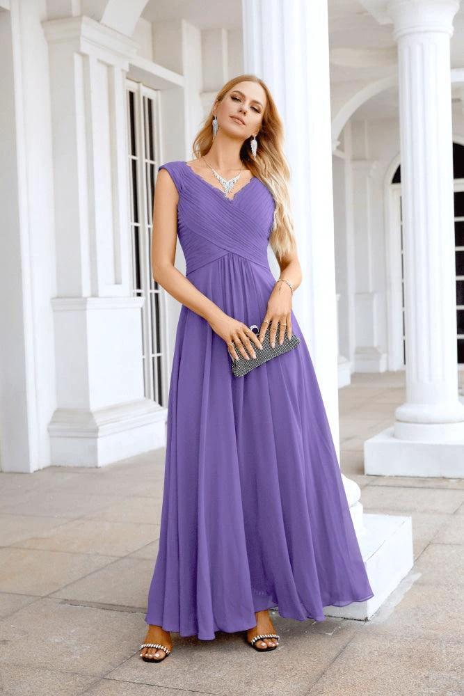 Ladies Chiffon V Neck Sleeveless Floor Length Bridesmaid Evening Dress Wedding Party Evening Dress 28126 by numbersea