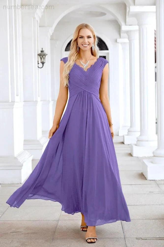 Ladies Chiffon V Neck Sleeveless Floor Length Bridesmaid Evening Dress Wedding Party Evening Dress 28126 (ZD16989)