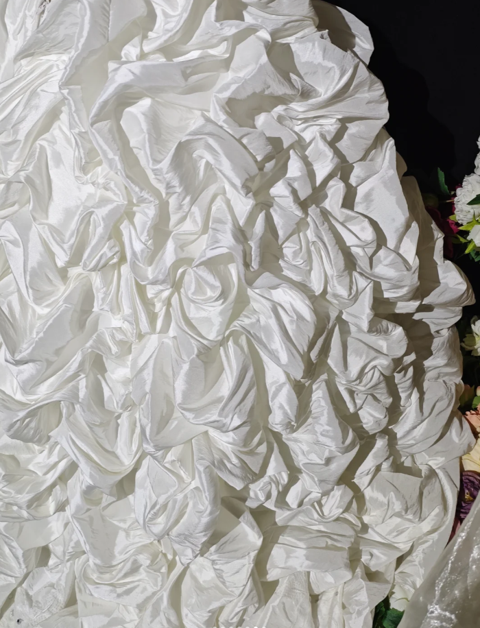 Retro Strapless Satin Pleated Beaded Ball Gown White Birthday Quinceanera Dress - View 7 | VelvetHem