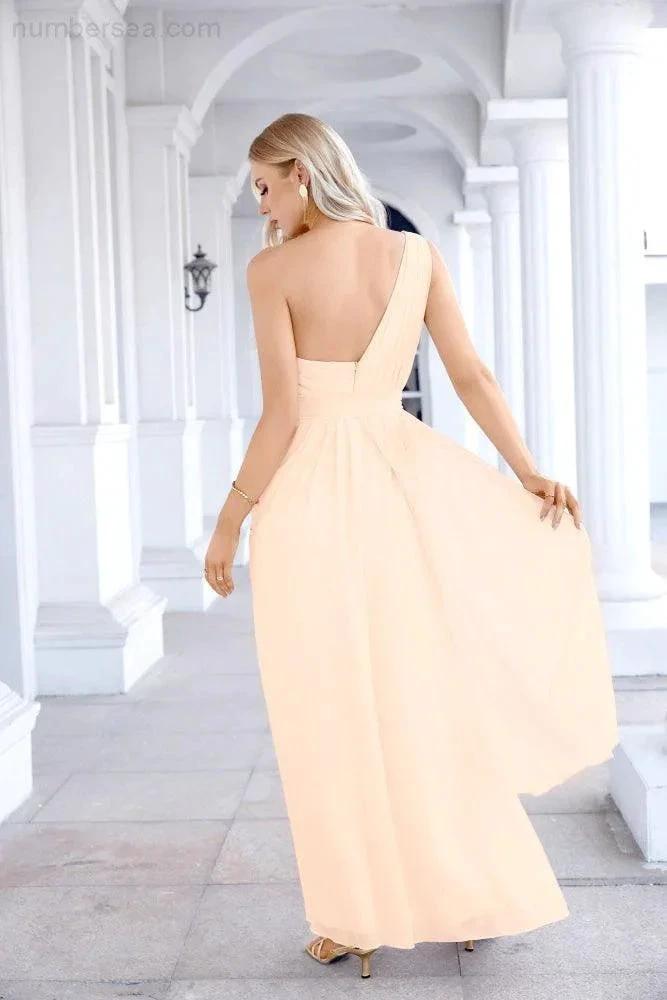 Ladies Chiffon One Shoulder Bridesmaid Evening Dress Wedding Party Evening Dress 28133 (ZD17003)