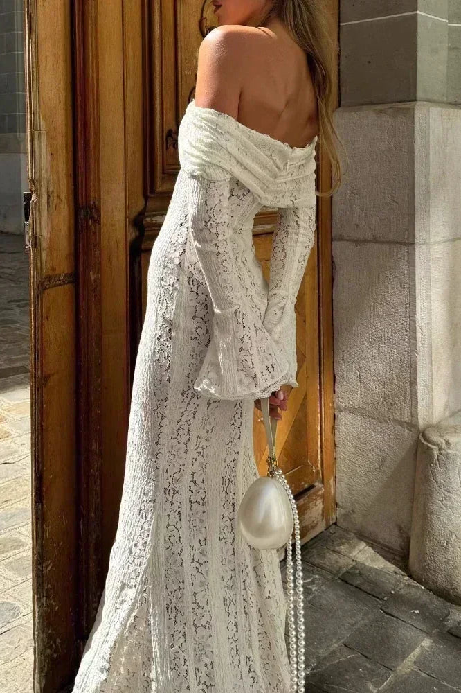 Lace Off Shoulder Dress with Relaxed Fit and Streetwear Style