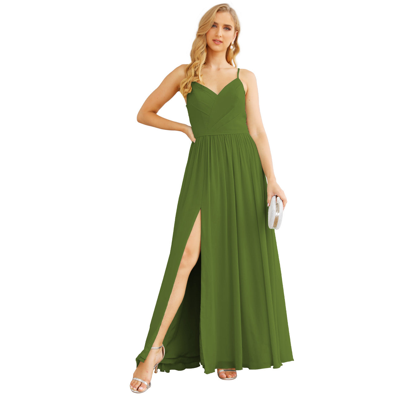 Spaghetti Strap Bridesmaid Dresses for Women Chiffon Long Formal Party Prom Gowns
