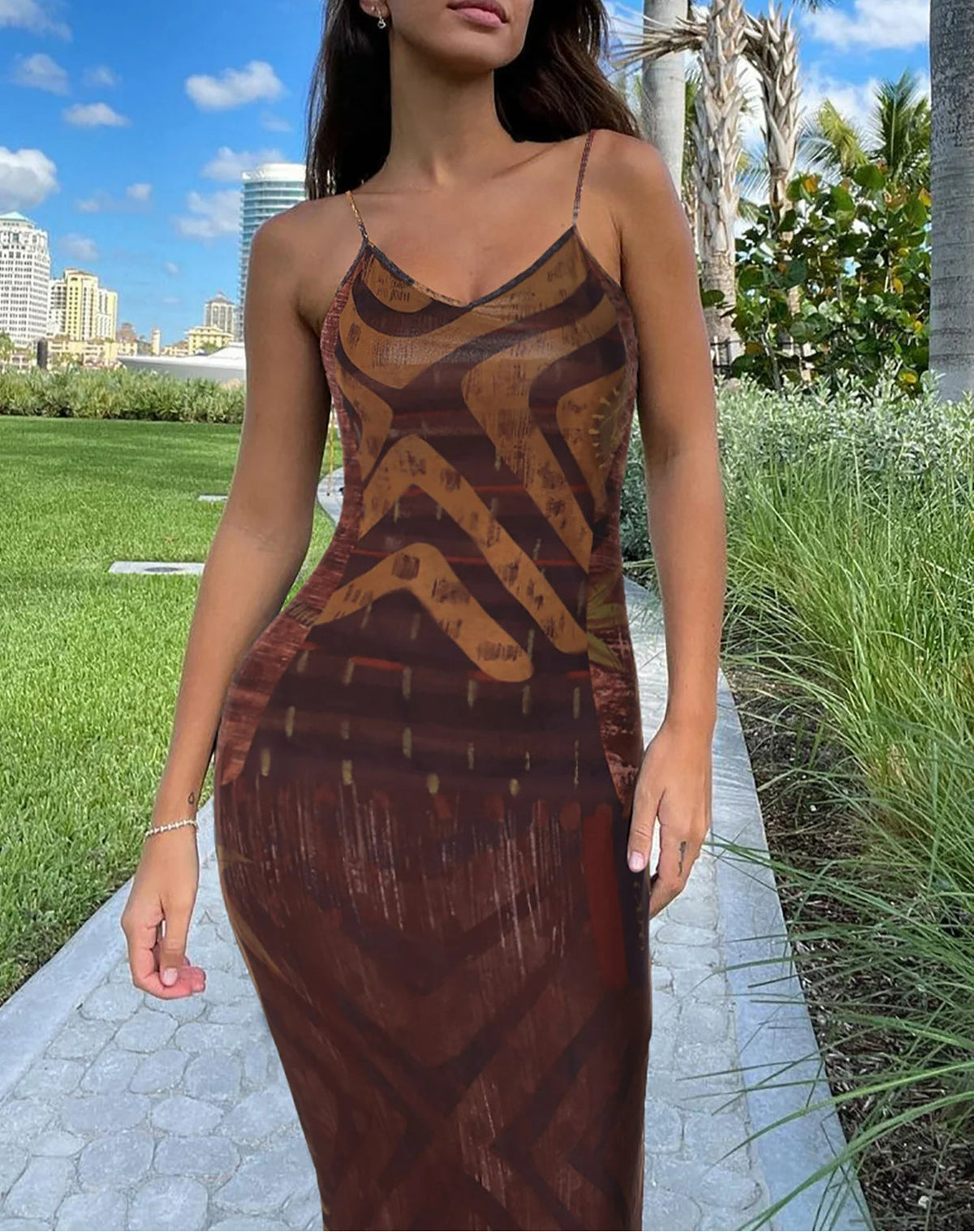 Printed Backless Strap Midi Dress - VelvetHem