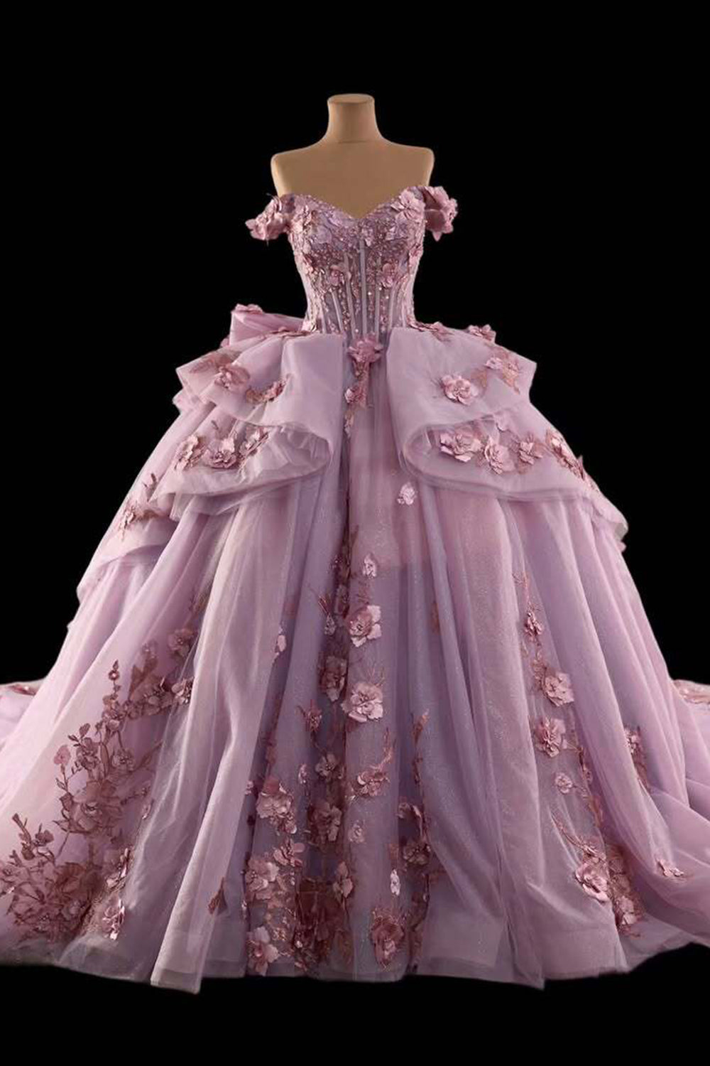 Princess A Line Off the Shoulder Pink Ball Gown Quinceanera Dress with Appliques Bowknot - VelvetHem