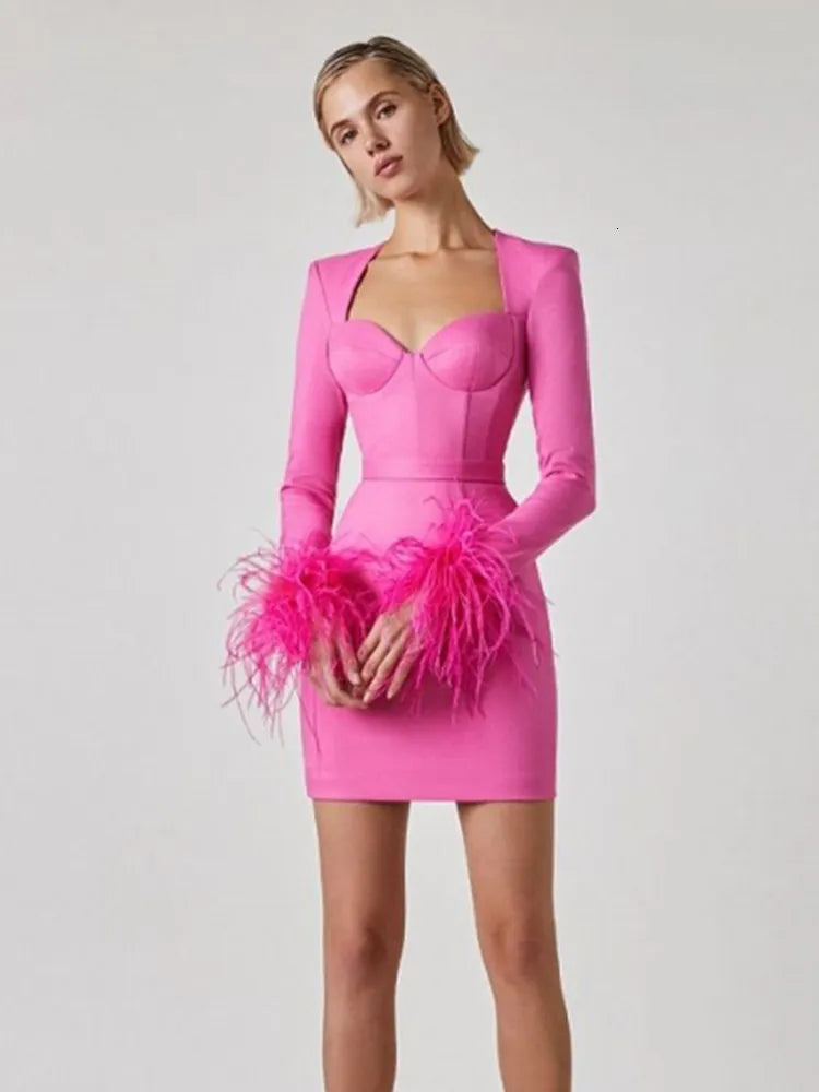 Violeta Womens Feather Bodycon Classic Dress with Premium Casual Styling