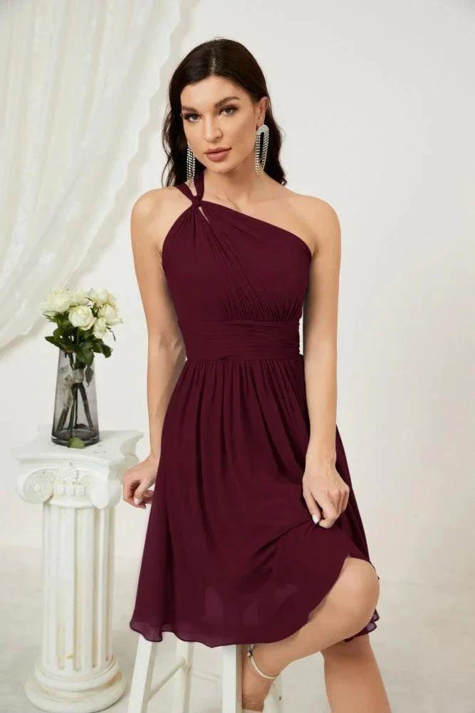 Numbersea Women Chiffon Short One Shoulder Bridesmaid Dress Formal Dresses for Party Homecoming 2804 by numbersea