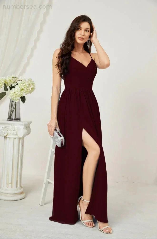 ZapDress  Neck Bridesmaid Dresses Chiffon Long Spaghetti A-line Formal Prom Gown for Wedding Party Evening 2801 (ZD16961)