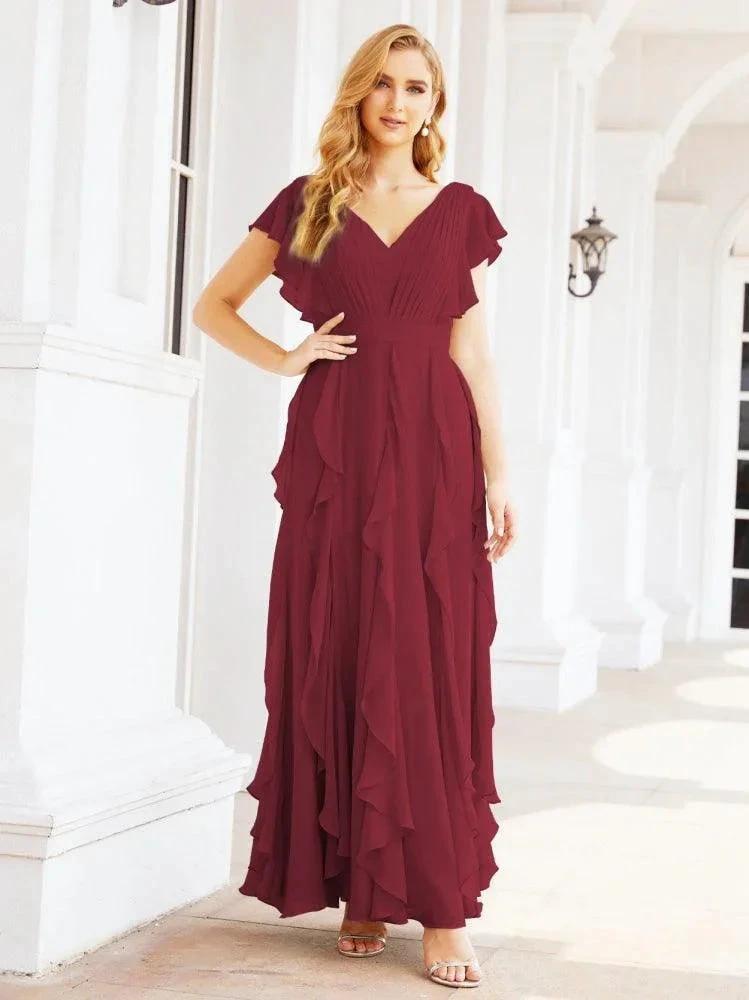 Ruffled Bridesmaid Dresses with Sleeves Long Formal Party Dress 28041 by numbersea
