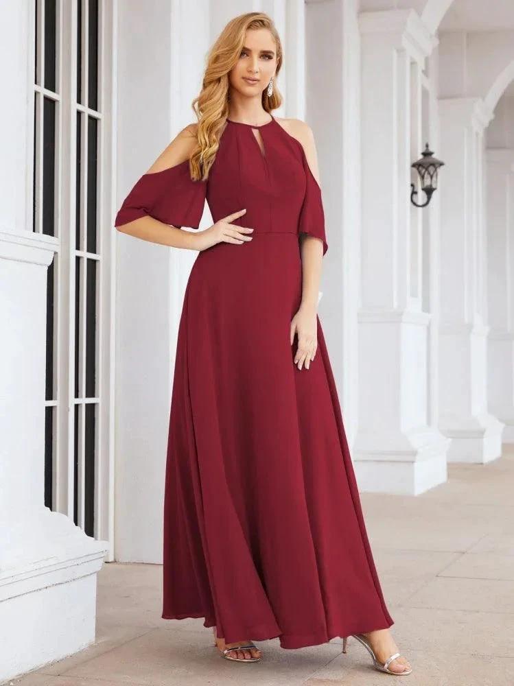 Numbersea Cold Shoulder Bridesmaid Dresses A-Line Long Formal Evening Gowns 28074 by numbersea