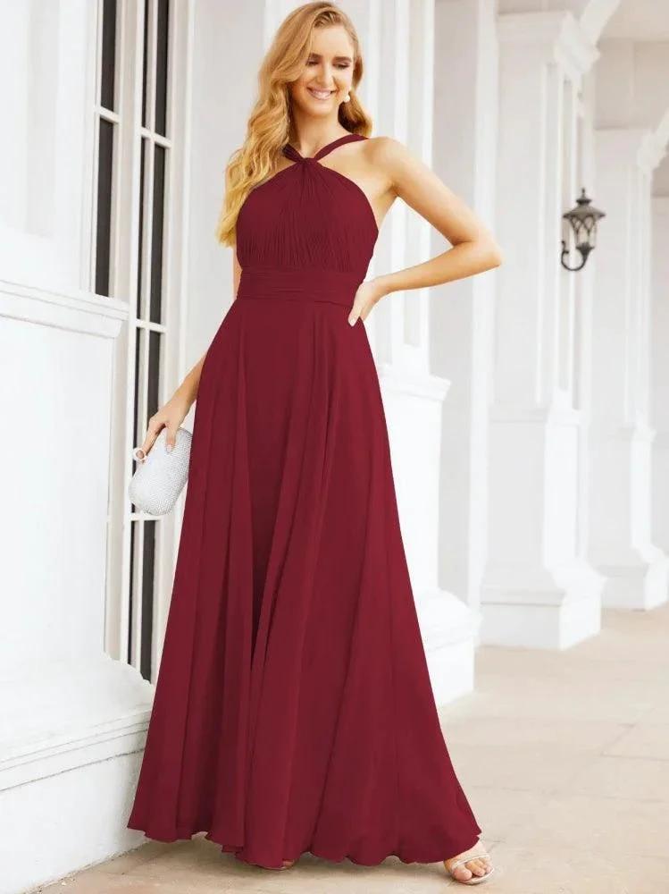 Numbersea Crisscross Halter Bridesmaid Dresses for Party Wedding Evening Prom Maxi Ball Gowns 28053 by numbersea