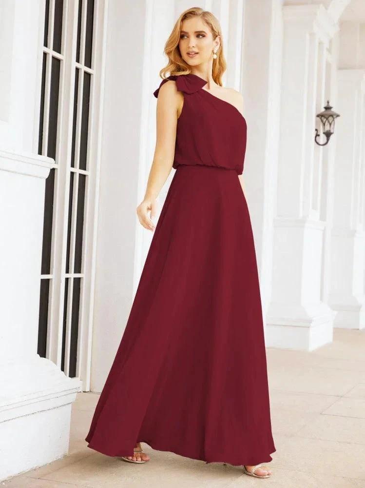Numbersea Chiffon Ruffled One Shoulder Sleeveless Long Bride Dresses A-line Formal Evening Gown Side Split 28057 by numbersea