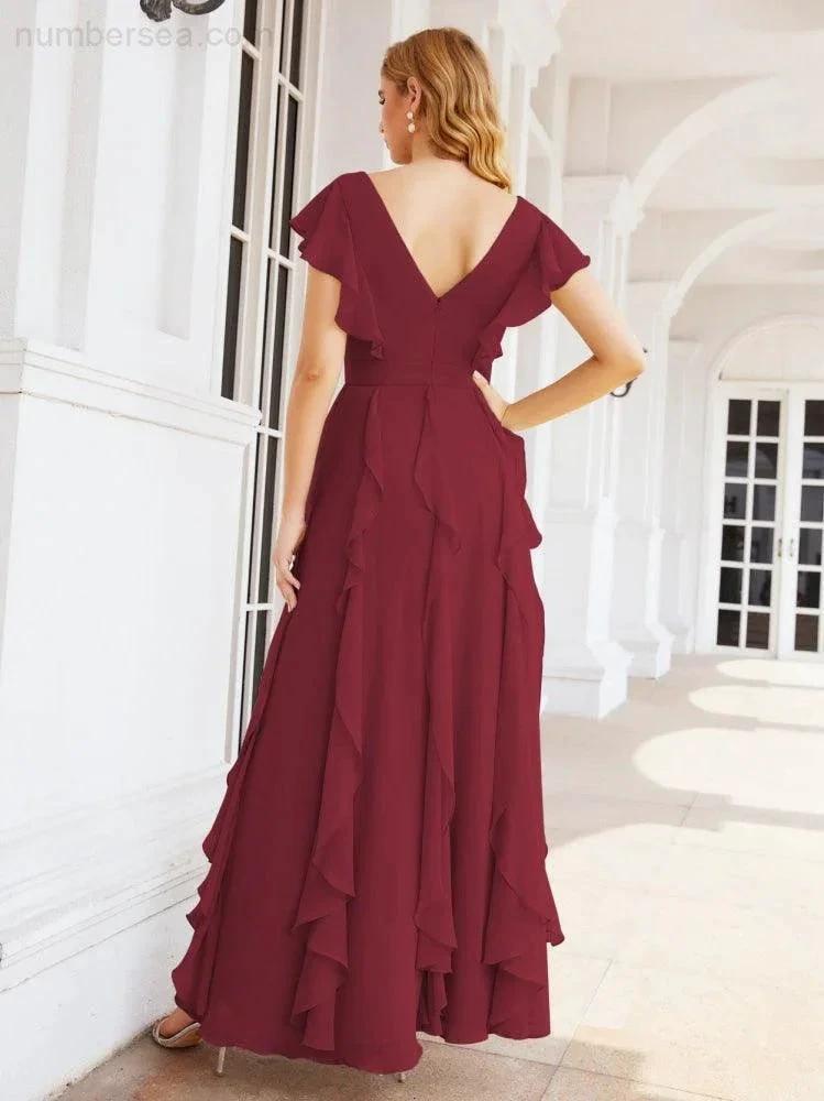 Ruffled Bridesmaid Dresses with Sleeves Long Formal Party Dress 28041 (ZD17030)