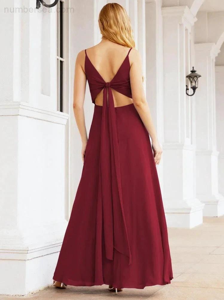 ZapDress Spaghetti Strap Bridesmaid Dresses V Neck Butterfly Back Fromal Evening Party Prom Gown 28036 (ZD17001)