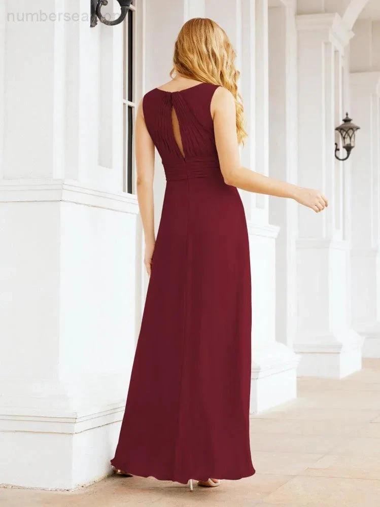 Formal Prom Gown Elegant V-Neck Sleeveless Bridesmaid Dresses for Wedding Party 28037 (ZD17021)