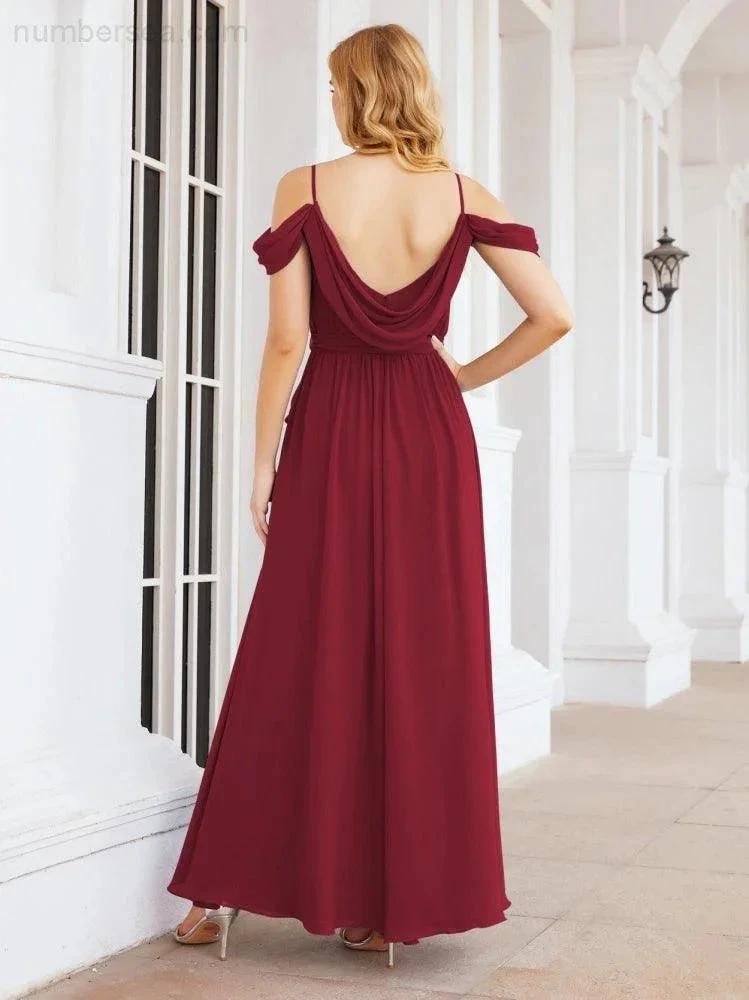 ZapDress Off The Shoulder Chiffon Bridesmaid Dress Long Formal Graduation Gown with Cowl Back 28069 (ZD17004)