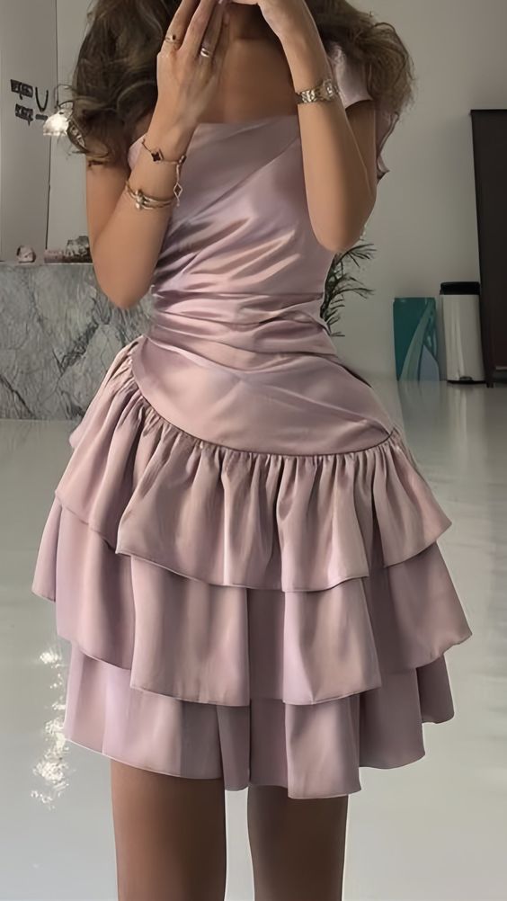 Satin Dusty Pink Short Homecoming Dress fg6857 - VelvetHem