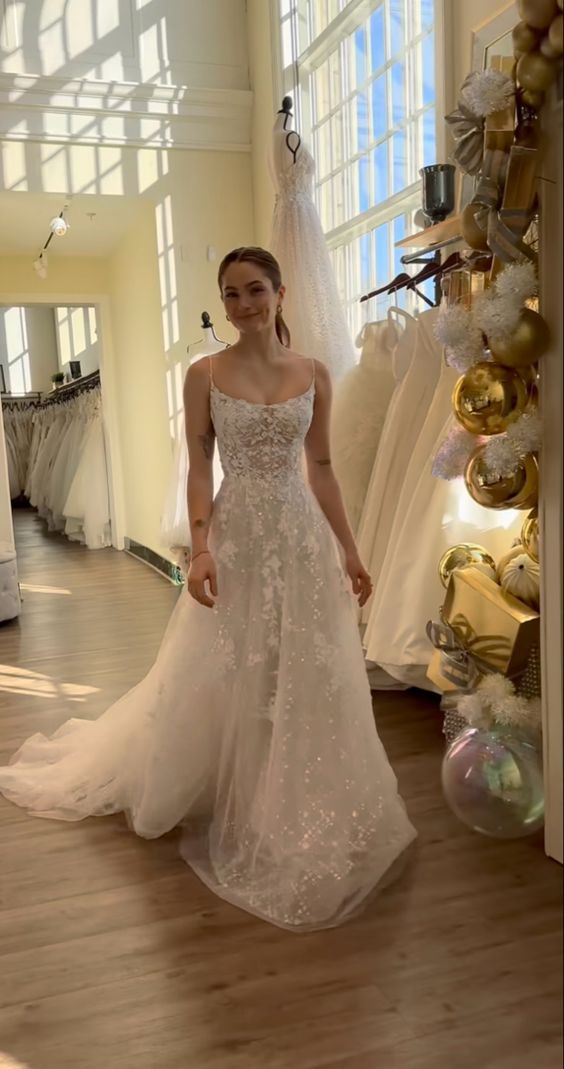 Elegant A Line Sparkly Appliques Long Wedding Dress Princess Evening Dress fg6859 - View 2 | VelvetHem
