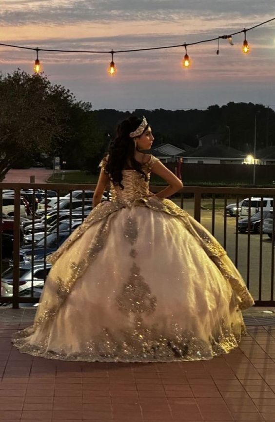 Sparkly Champagne Ball Gown Quinceanera Dress Sweetheart Birthday Party Off The Shoulder Sweet 16 Dress fg6900 - View 2 | VelvetHem