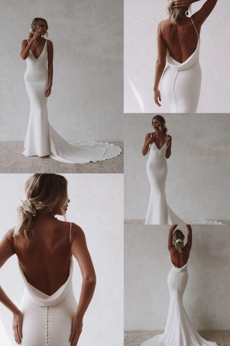 Mermaid Beach Wedding Dress Sexy Deep V-neck Backless Bride Gown fg6924 - View 2 | VelvetHem