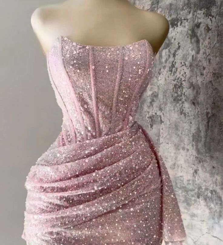 Pink Strapless Sequins Party Dress Mini Homecoming Dress Birthday Outfits fg6892 - View 3 | VelvetHem