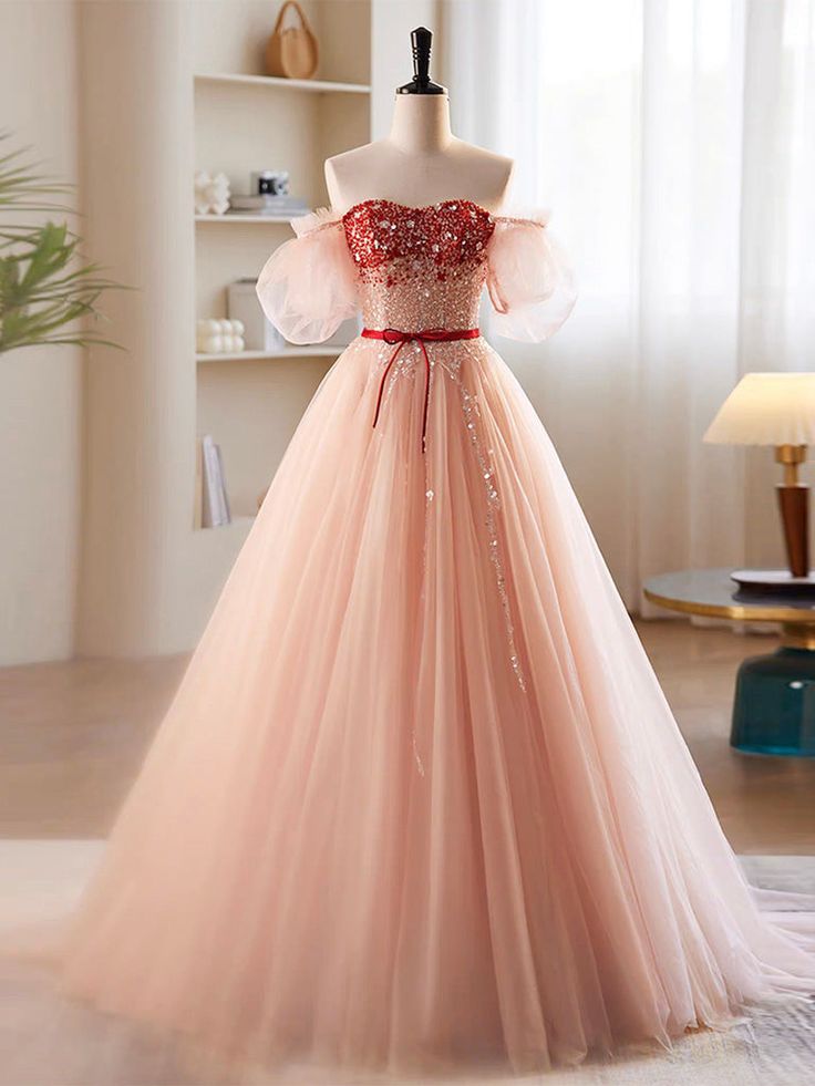 A-Line Sweetheart Neck Sequin Tulle Long Prom Dress, Formal Dress fg6880 - VelvetHem