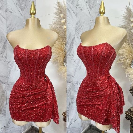 Pink Strapless Sequins Party Dress Mini Homecoming Dress Birthday Outfits fg6892 - View 5 | VelvetHem