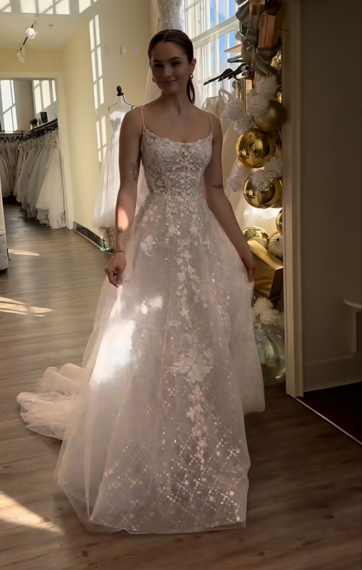 Elegant A Line Sparkly Appliques Long Wedding Dress Princess Evening Dress fg6859 - View 4 | VelvetHem