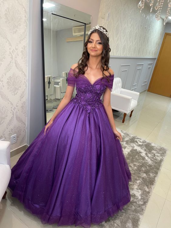 Purple shiny princess 15 year old dress Evening Dress fg6873 - View 2 | VelvetHem