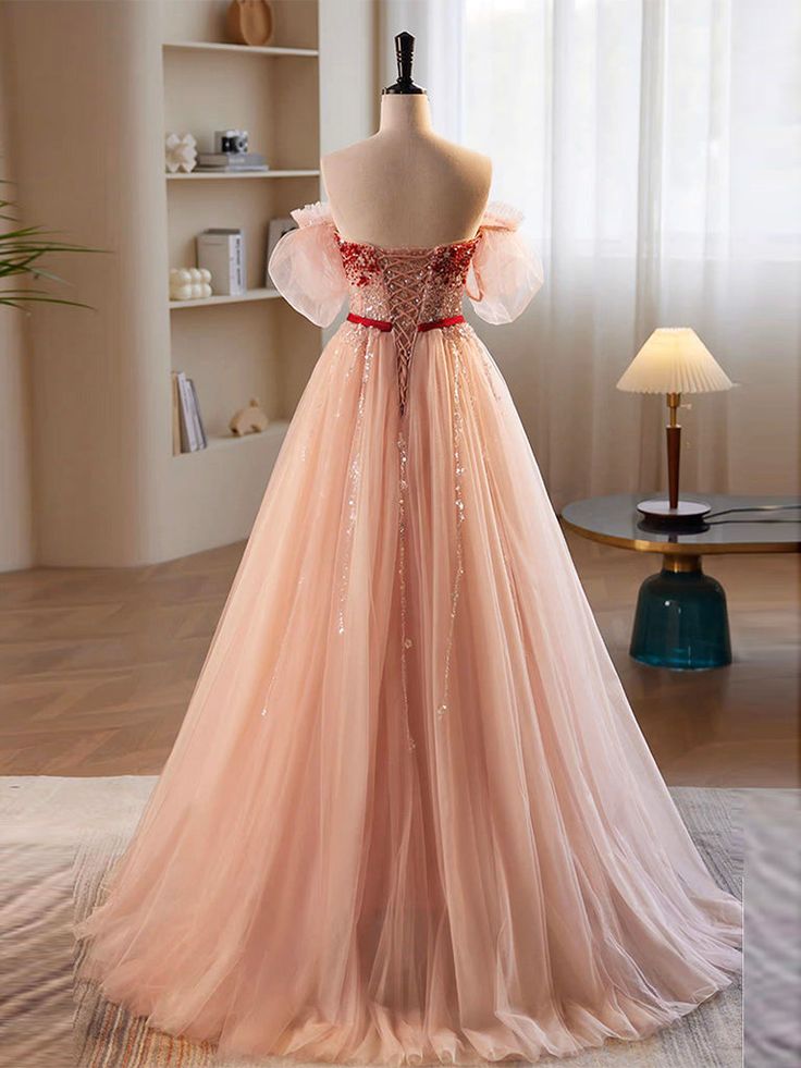 A-Line Sweetheart Neck Sequin Tulle Long Prom Dress, Formal Dress fg6880 - View 3 | VelvetHem