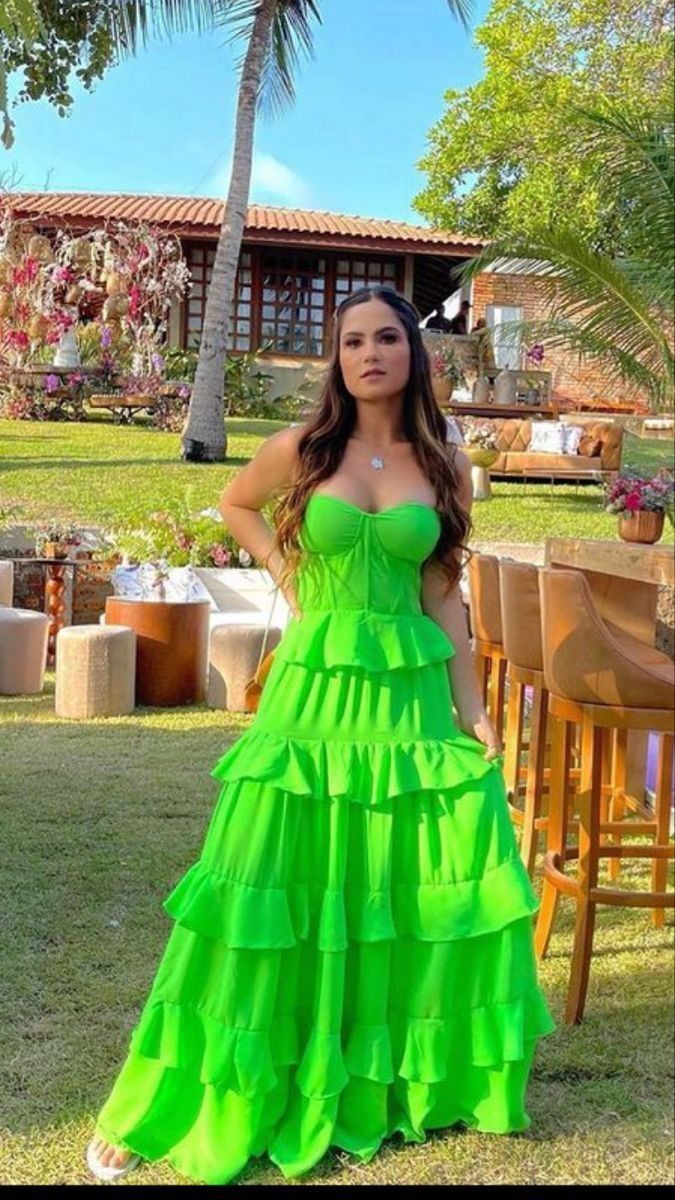 Sweetheart Green A-Line Prom Dresses,Floor Length Ruffles Evening Gown fg6861 - View 2 | VelvetHem