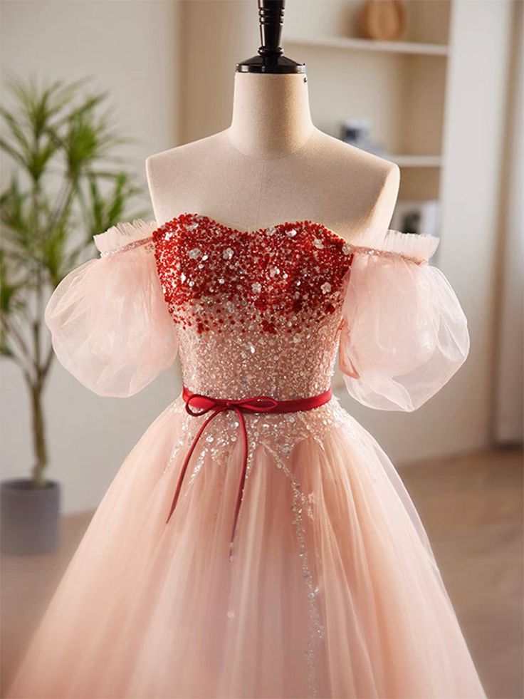 A-Line Sweetheart Neck Sequin Tulle Long Prom Dress, Formal Dress fg6880 - View 4 | VelvetHem