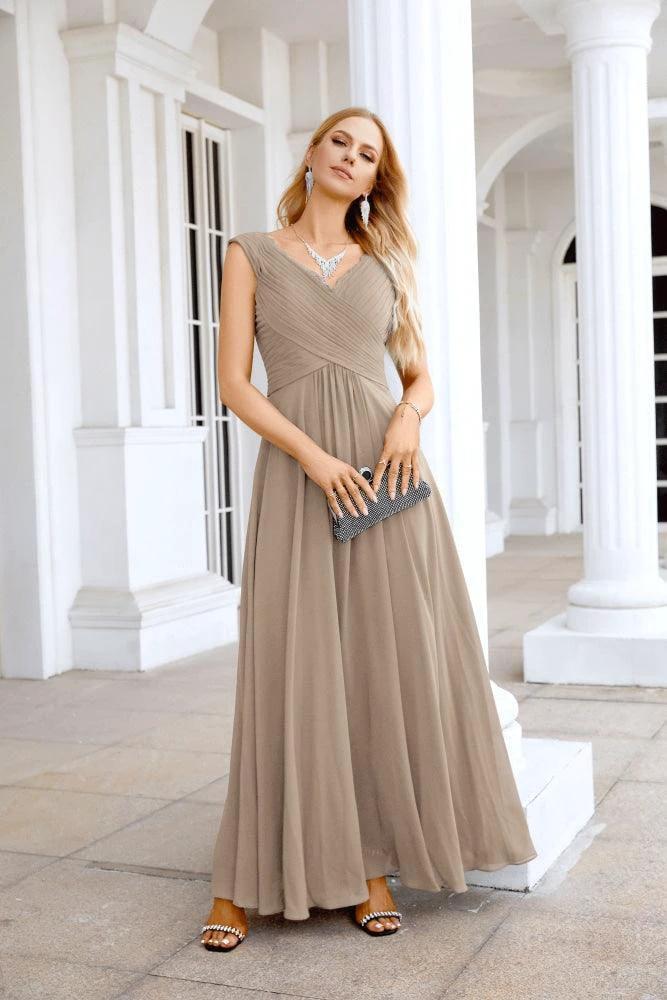 Ladies Chiffon V Neck Sleeveless Floor Length Bridesmaid Evening Dress Wedding Party Evening Dress 28126 by numbersea