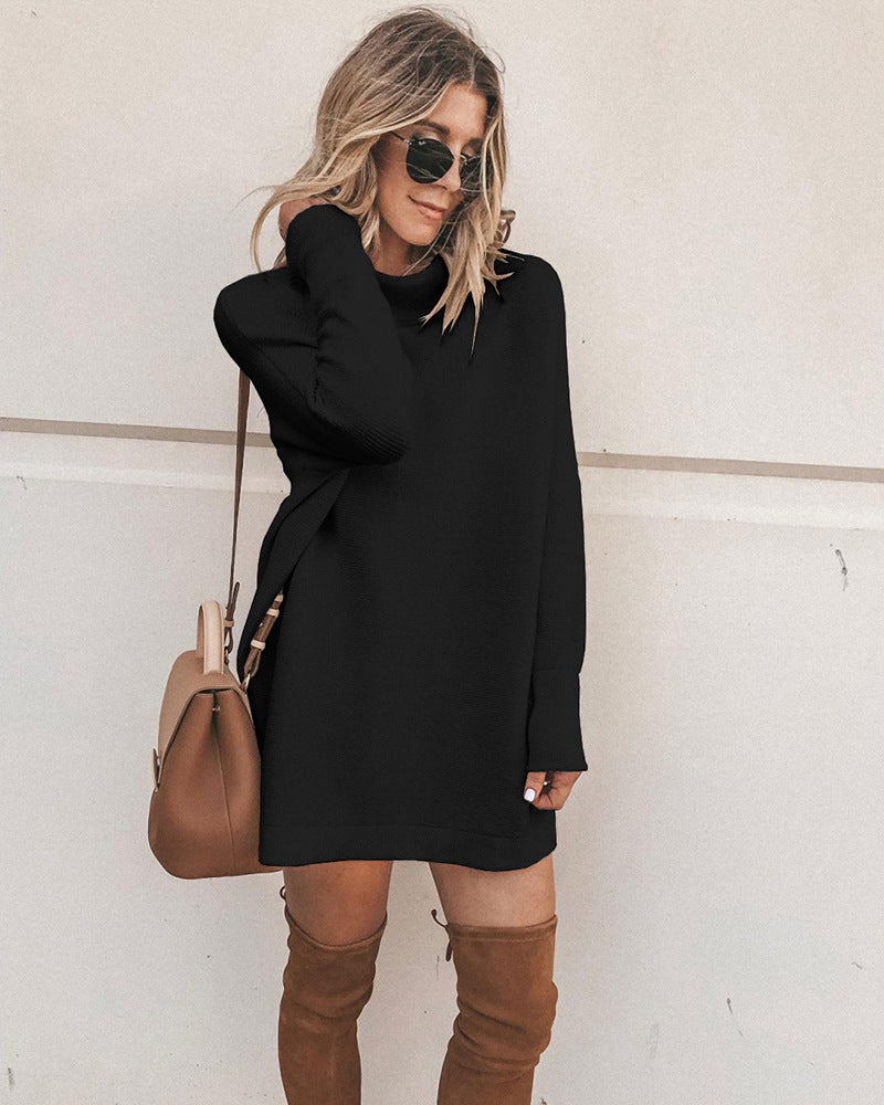 Marcelle Mock Neck Knit Dress Black