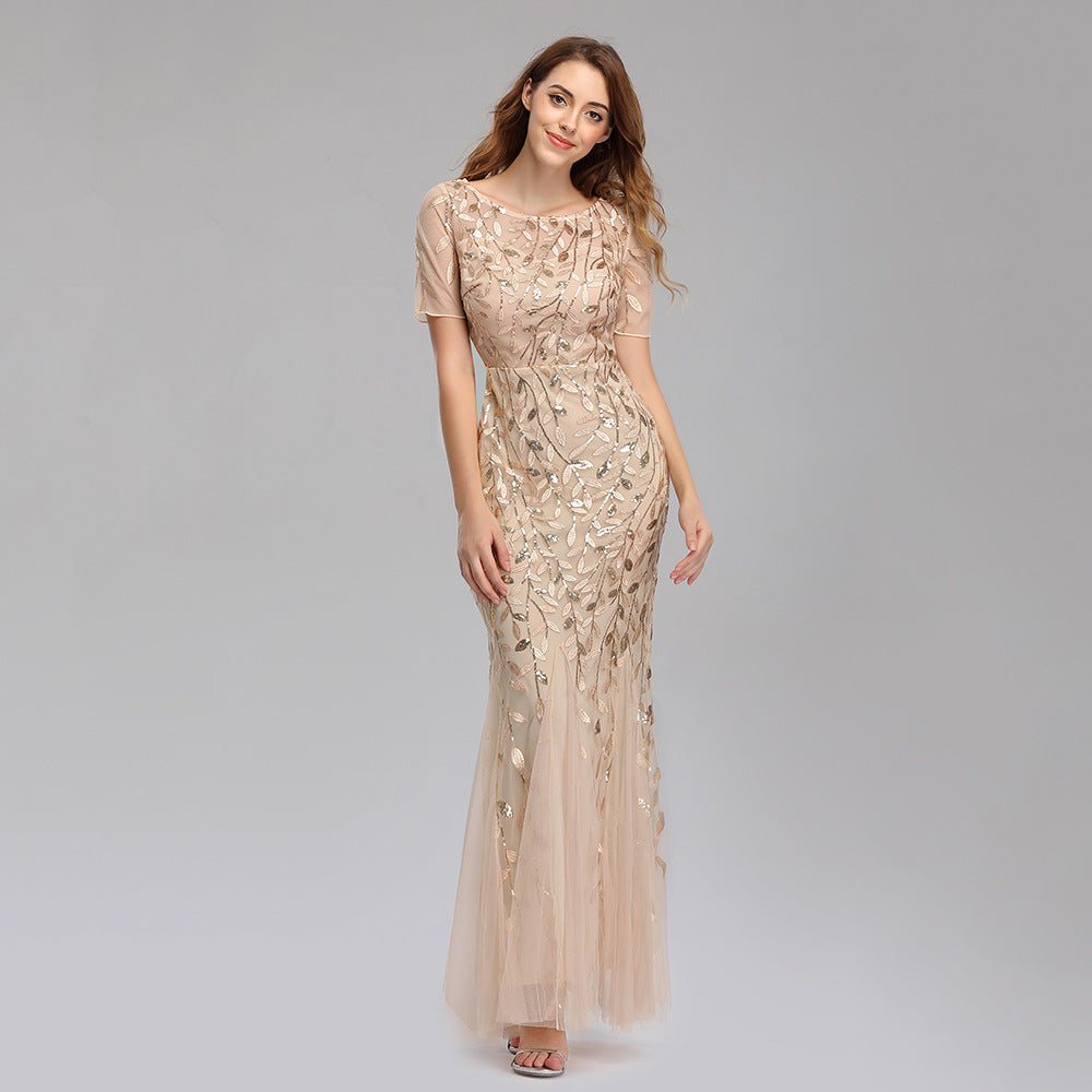 Plus Size Evening Dress Version Sequin Mesh Fishtail Slim Fit